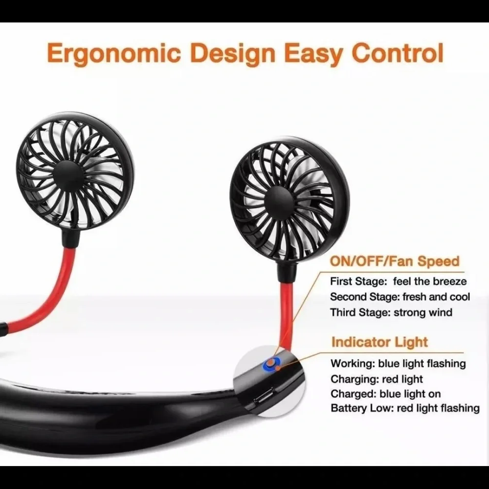 Rechargeable USB Neckband Cooling Fan